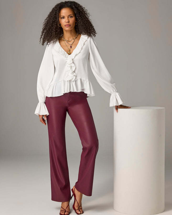Monterey High Rise Faux Leather Trouser Mauve Wine
