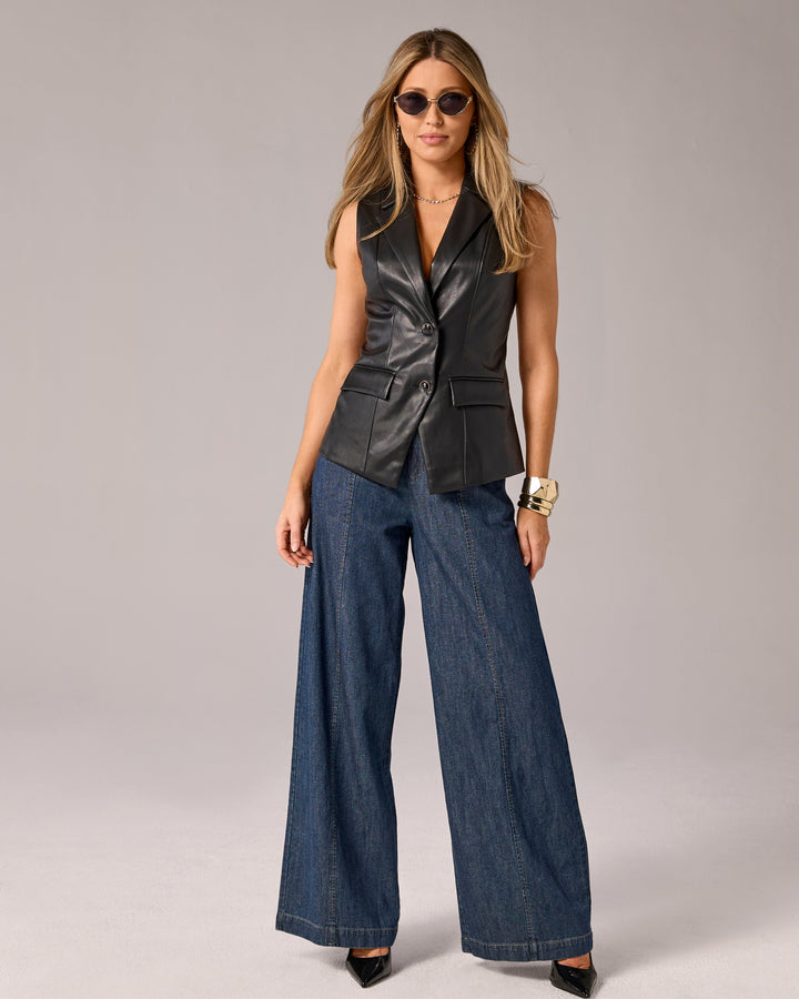Light Weight Seam Detail Wide Leg Jean Rinse