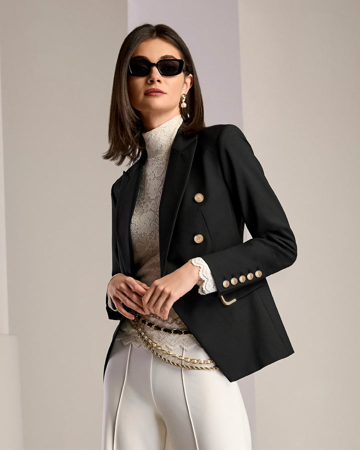 Hardware Trimmed Double Breasted Modern Blazer Proper Black