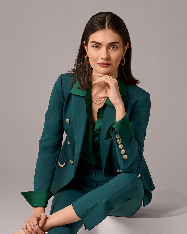 Hardware Trimmed Double Breasted Modern Blazer Hunt Club