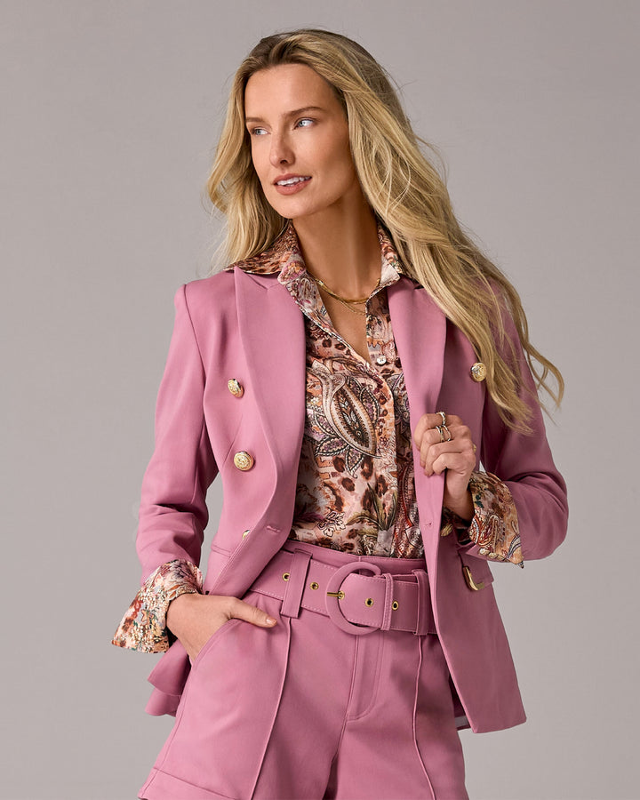 Hardware Trimmed Double Breasted Modern Blazer Foxglove