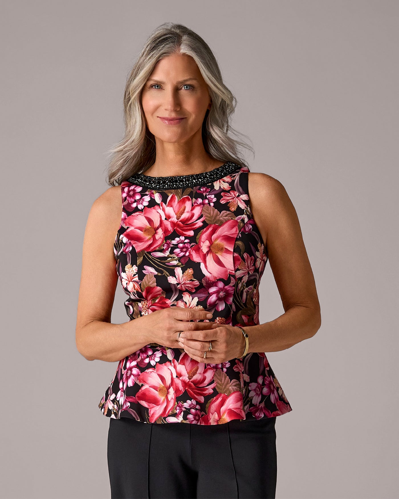 Floral Crew Neck Peplum Top Baroque Bloom