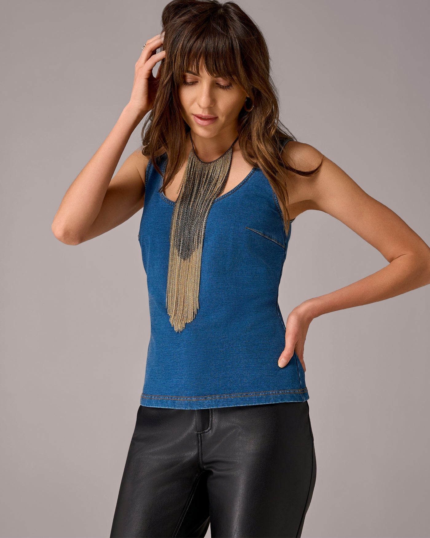 Denim Scoop Neck Tank Top Medium Wash Denim