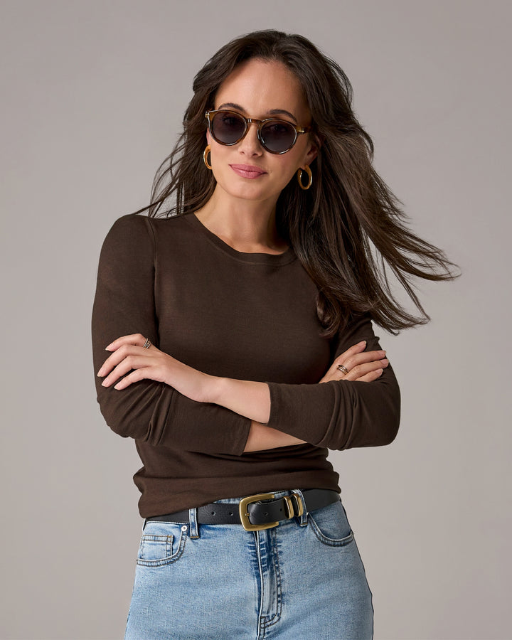 Long Sleeve Crew Neck T Shirt Safari Brown