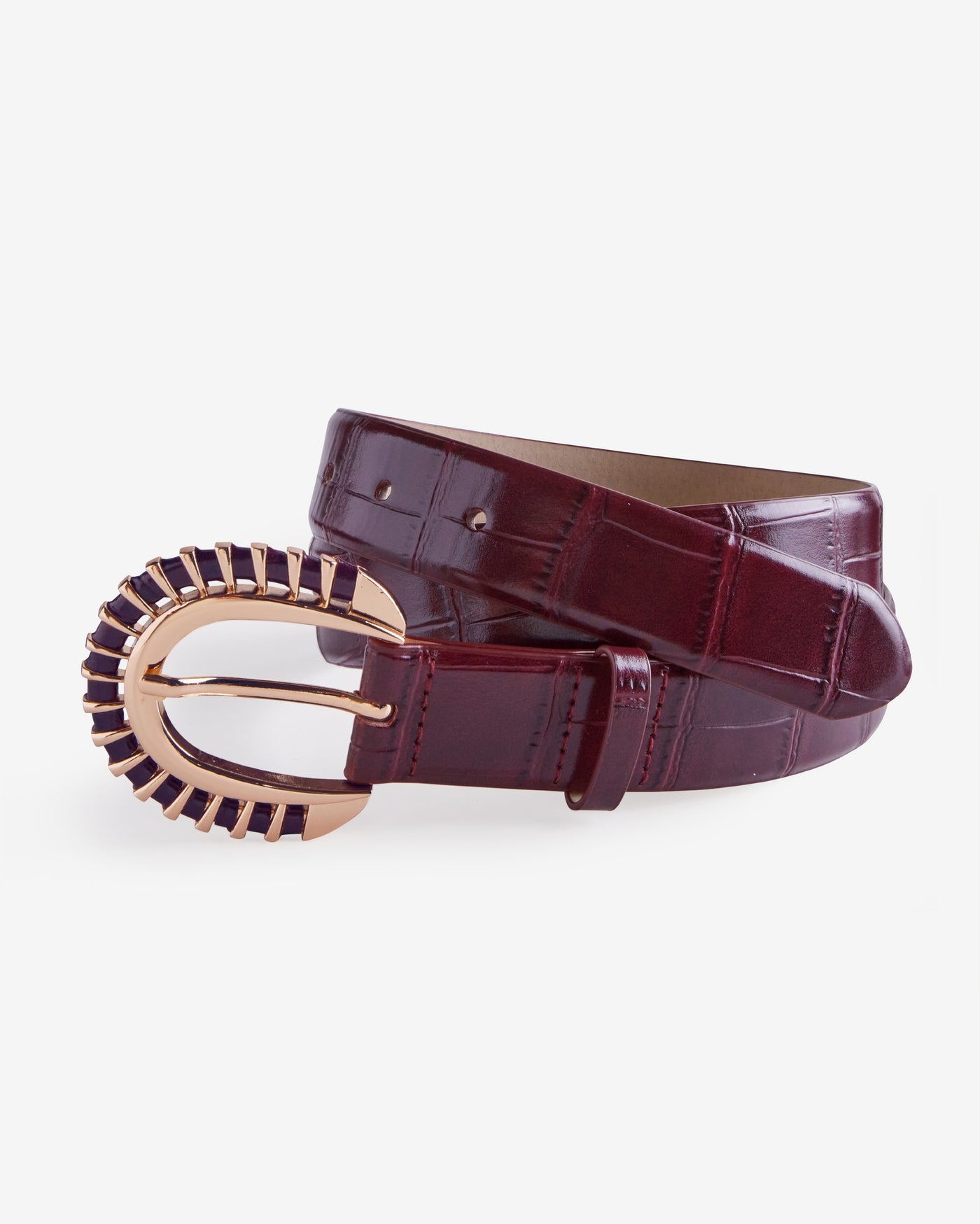 Croc-Embossed Belt Wine