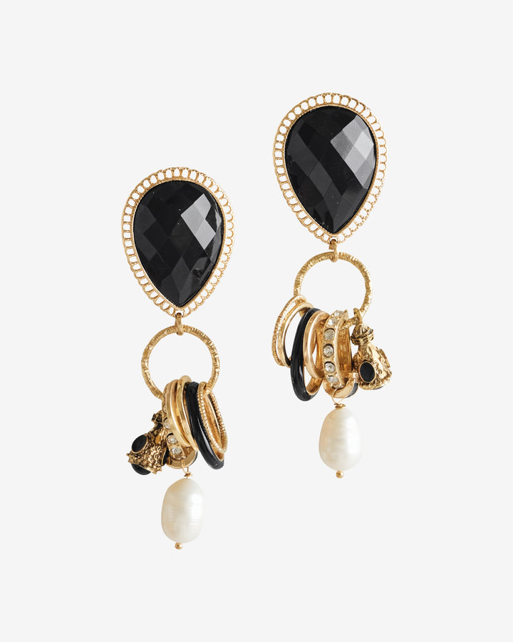Charm Gem Drop Earring Gold/Black