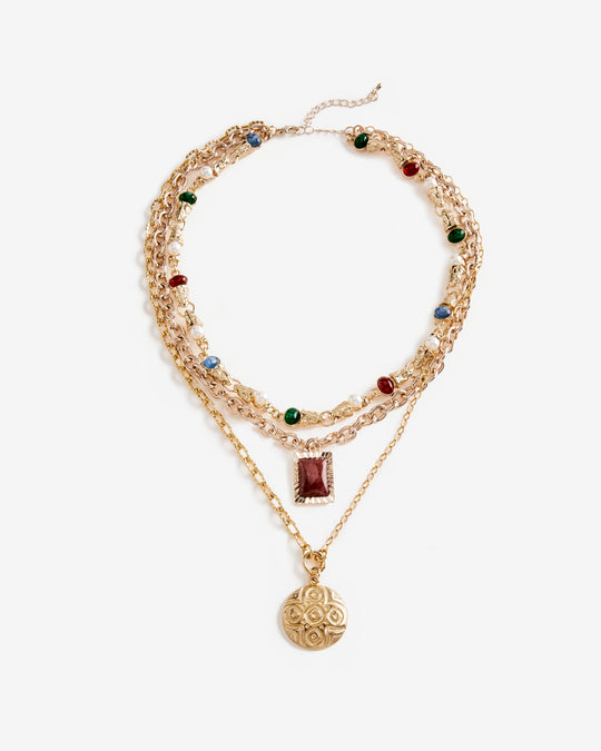 Charm Layered Jewel Necklace Gold