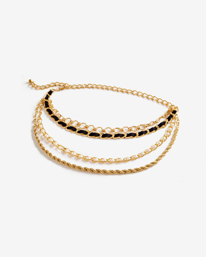Pearl and Black Detail Chain Belt Gold
