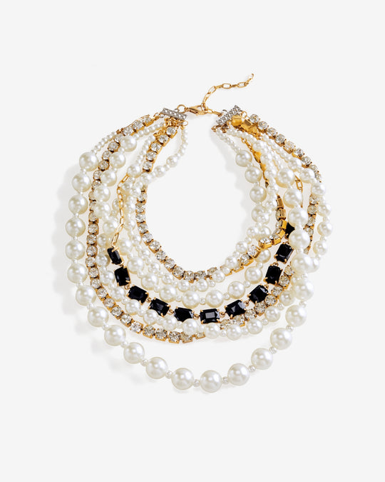 Layered Pearl and Black Necklace White/Black