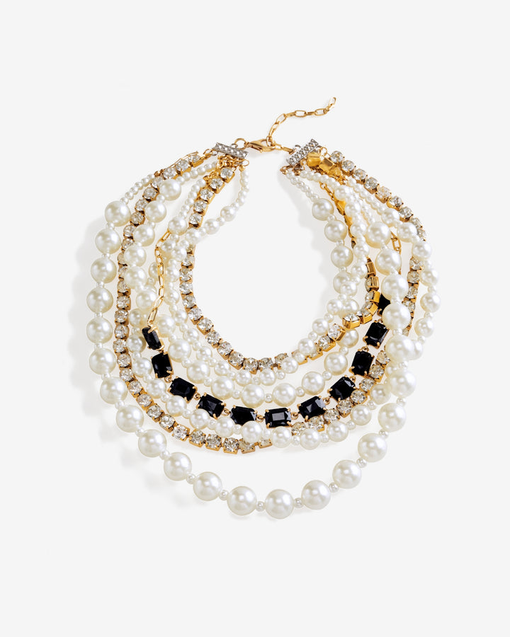 Layered Pearl and Black Necklace White/Black