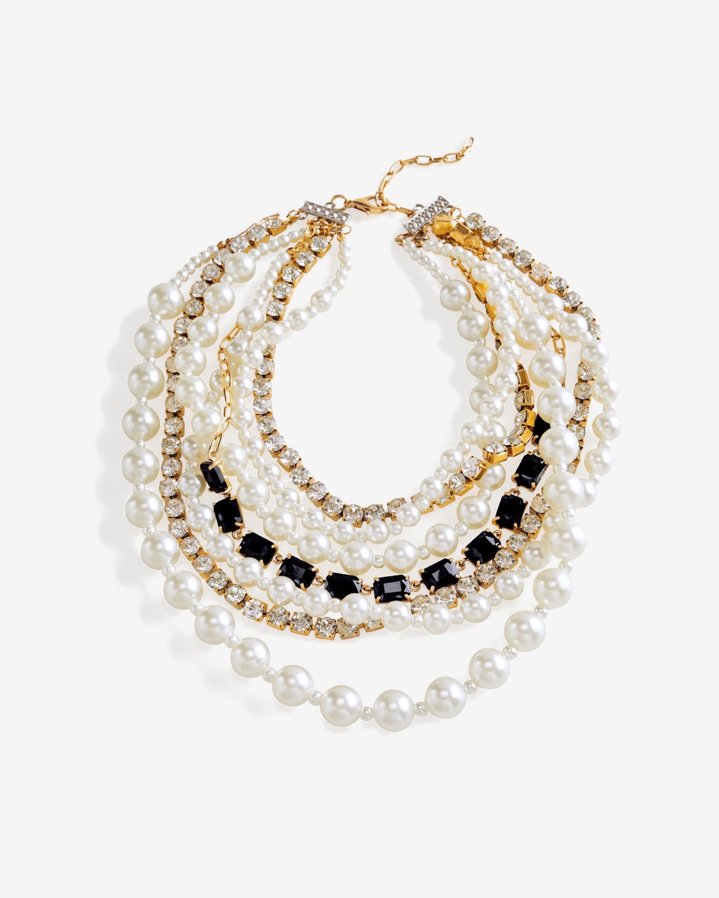 Layered Pearl and Black Necklace White/Black