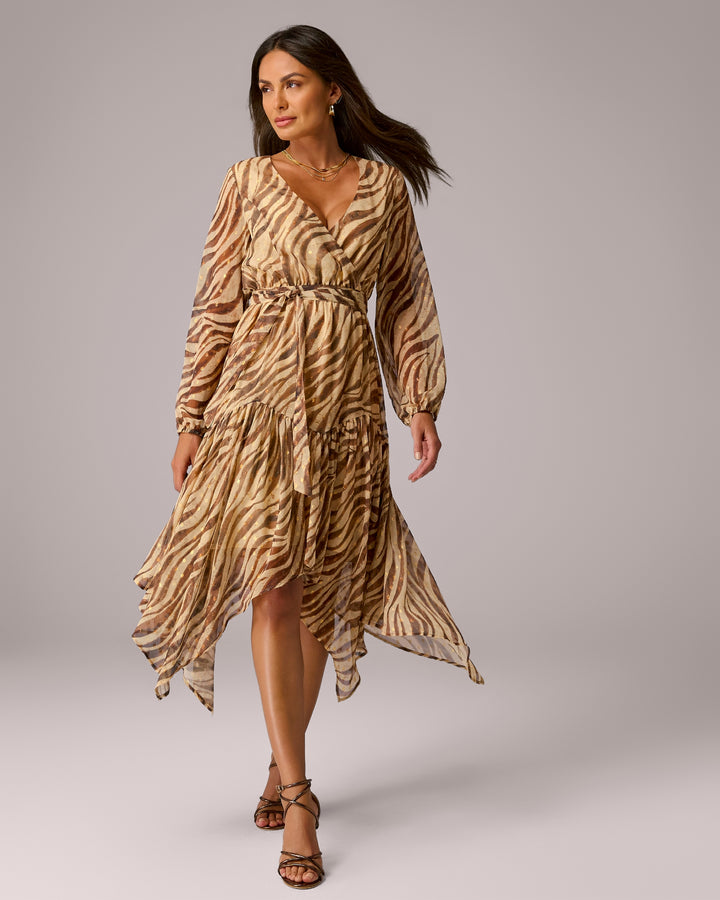 Metallic Zebra Printed Dress Tan Multi