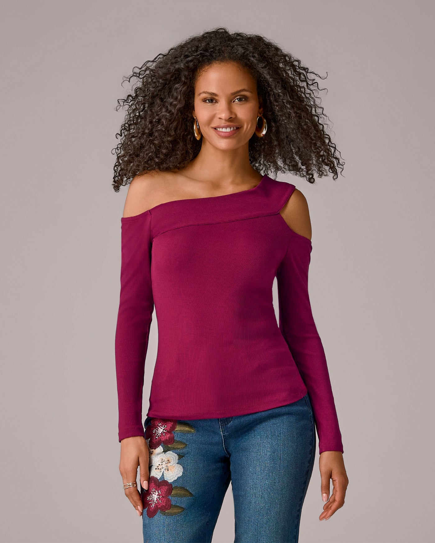 So Essential Ribbed One Shoulder Top Oxblood