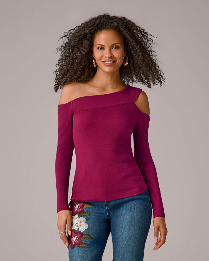 So Essential Ribbed One Shoulder Top Oxblood