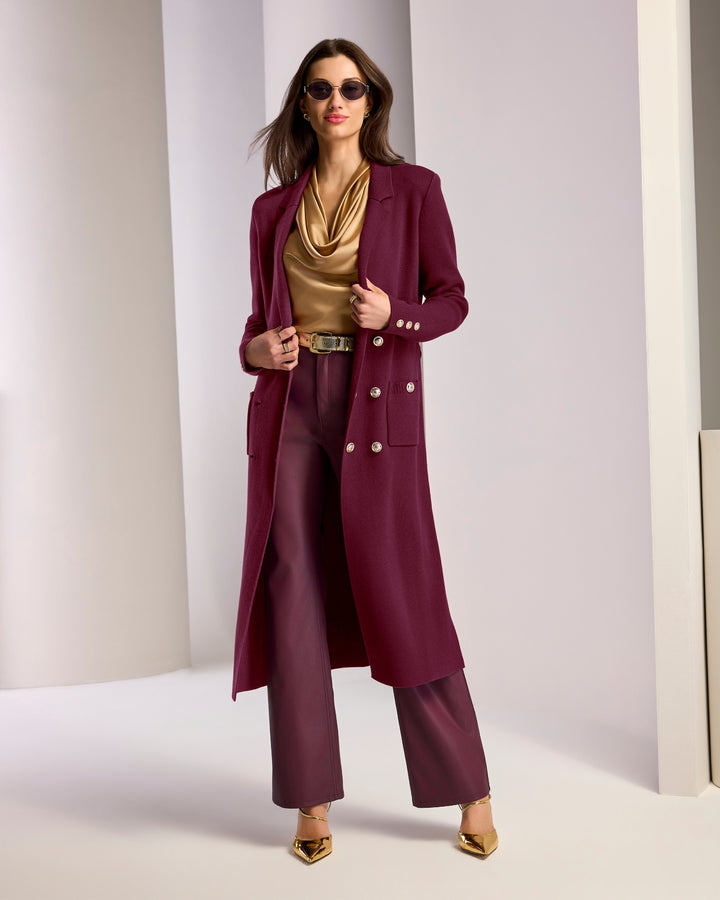 Crest Button Double Breasted Sweater Duster Port