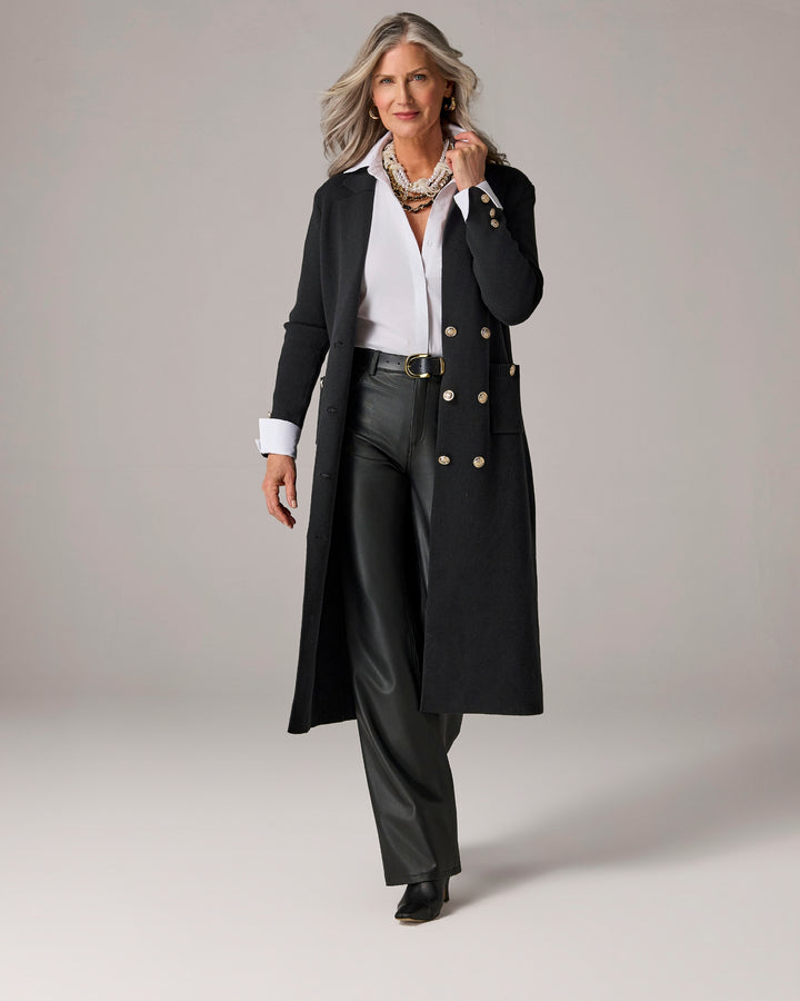 Crest Button Double Breasted Sweater Duster Proper Black