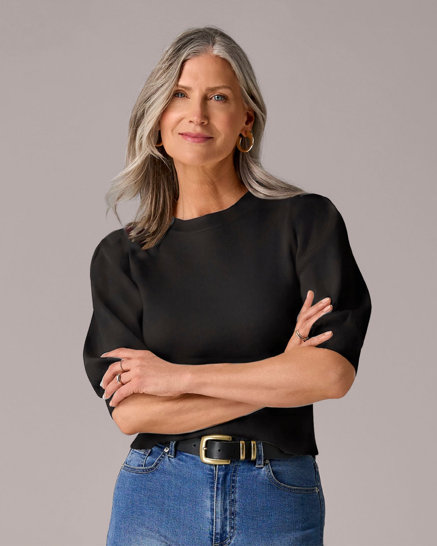 Puff Elbow Sleeve Sweater Top Proper Black