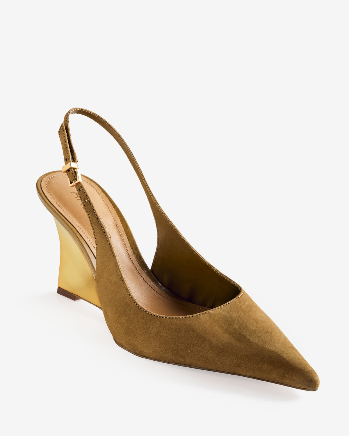 Suede Gold Wedge Heel Tan/Gold