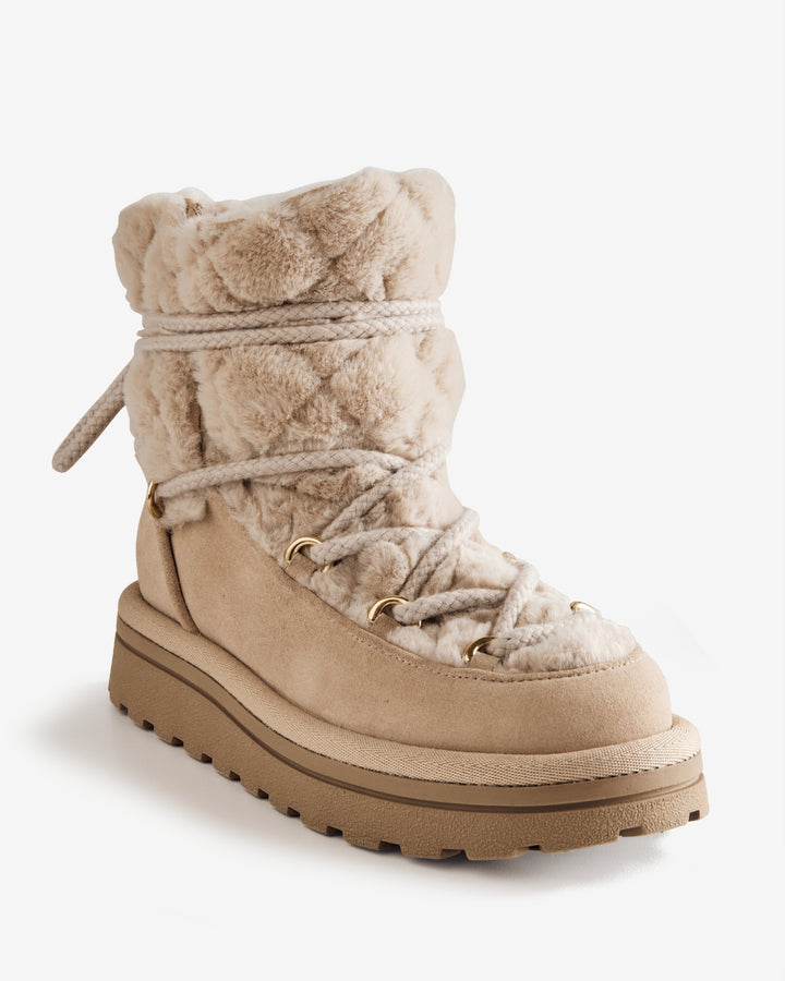 Sam Edelman Fur Lace Up Bootie Tan