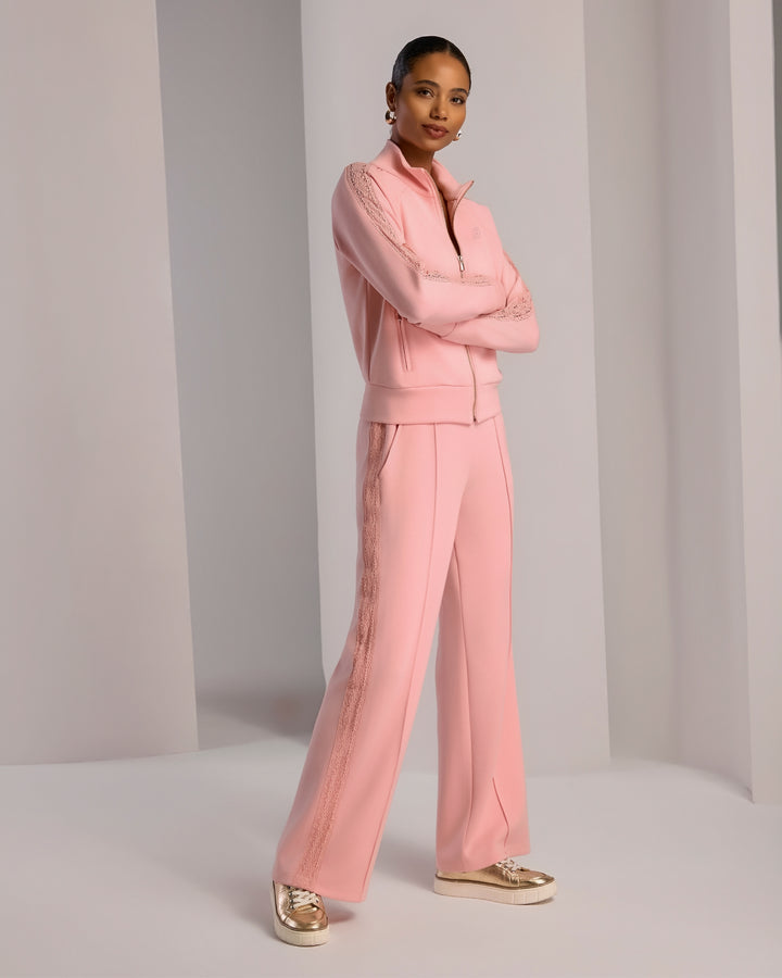 Lace Inset Luxe Lounge Track Set Coral Blush