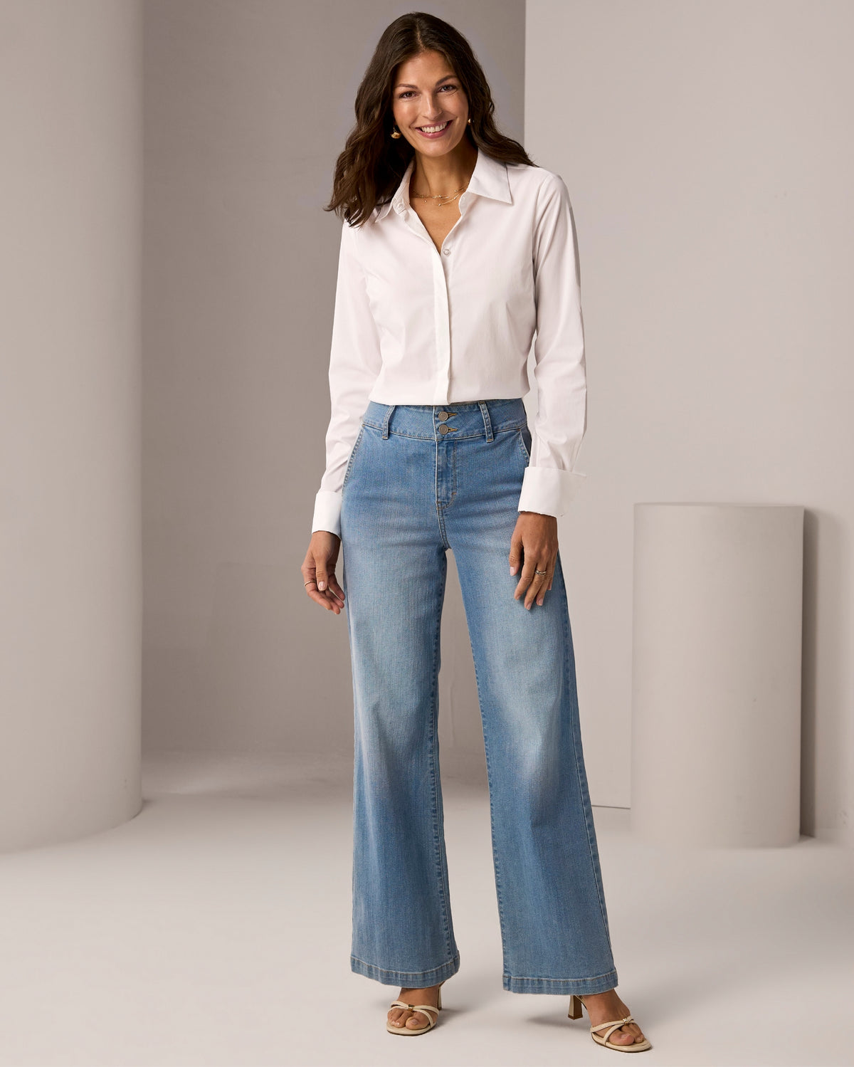 Wide Waistband Wide Leg Jean Medium Wash
