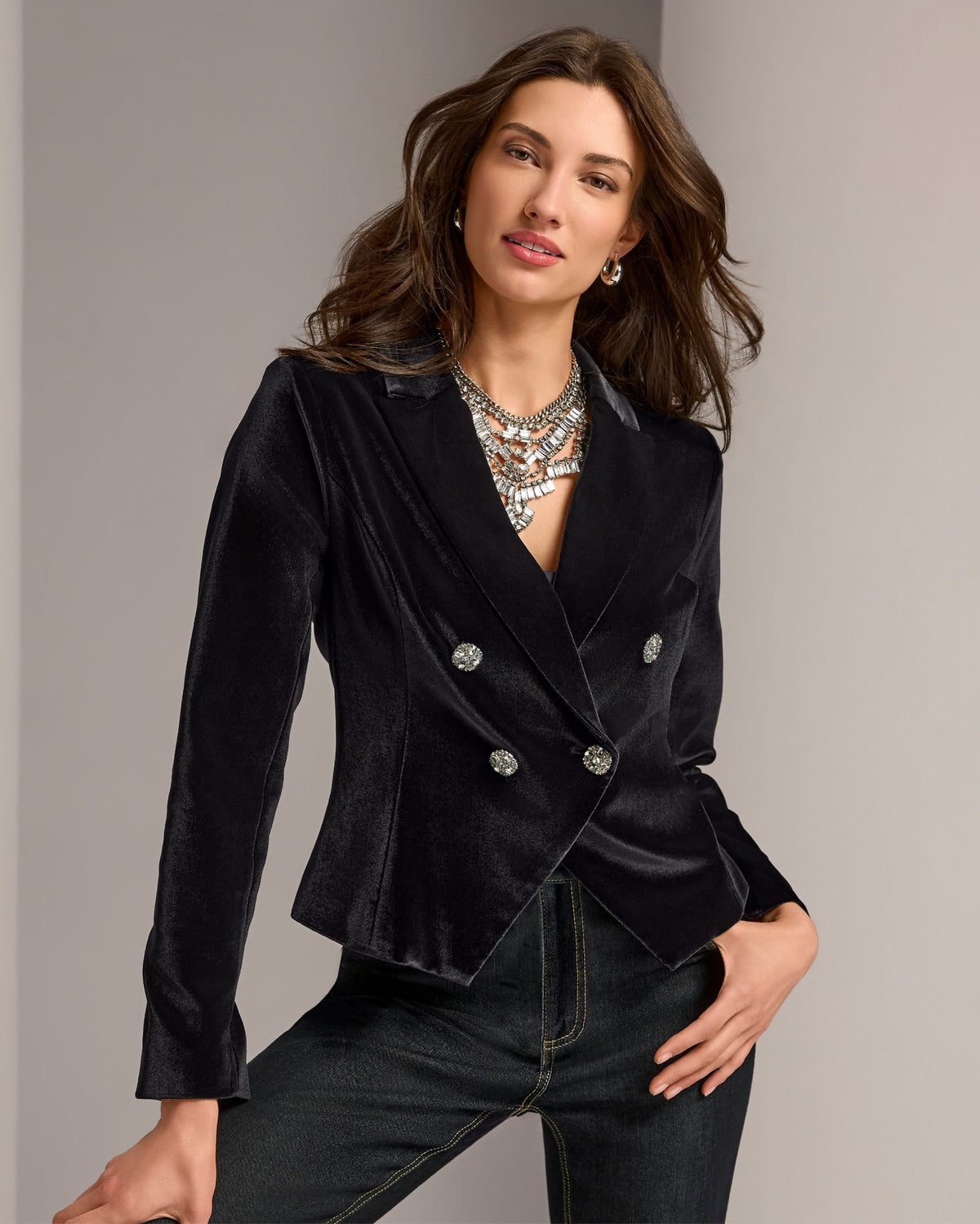 Ultimate Velvet Double Breasted Shaped Blazer Black