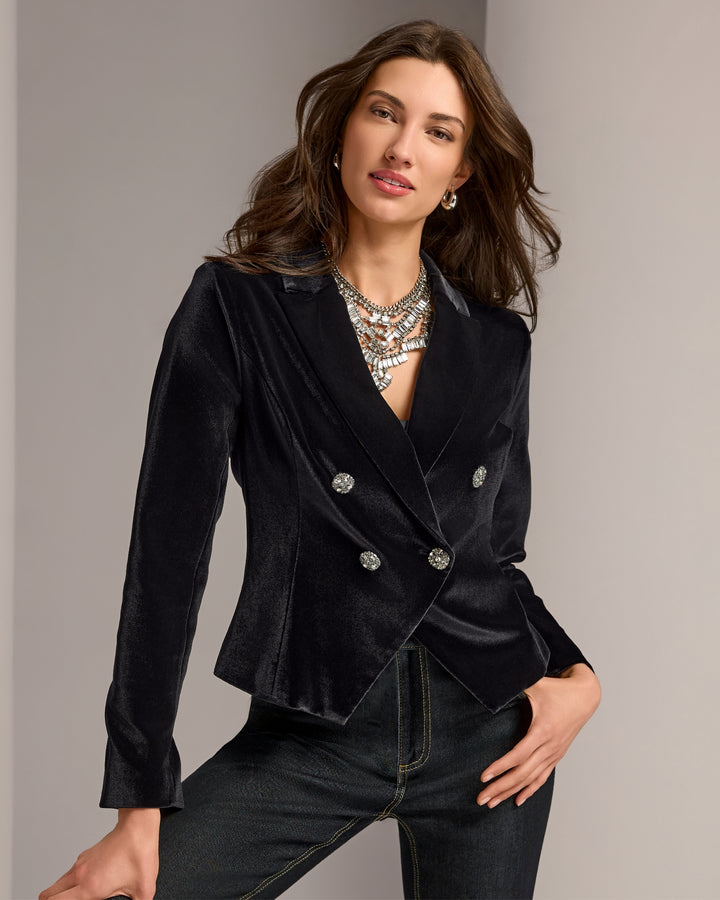 Ultimate Velvet Double Breasted Shaped Blazer Black