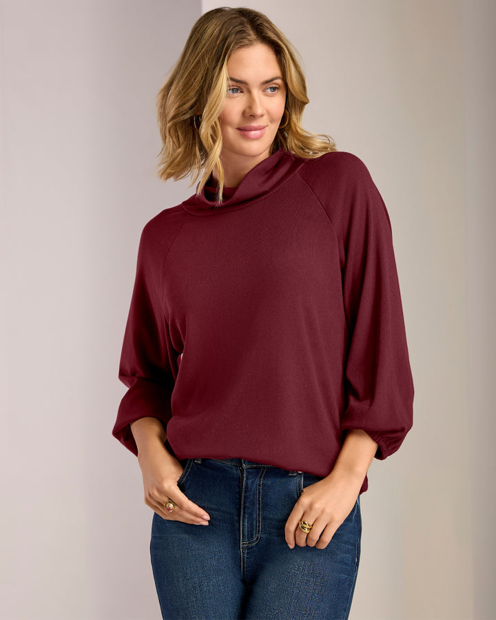 So Essential Ribbed Ruched Sleeve Turtle Neck Top Port