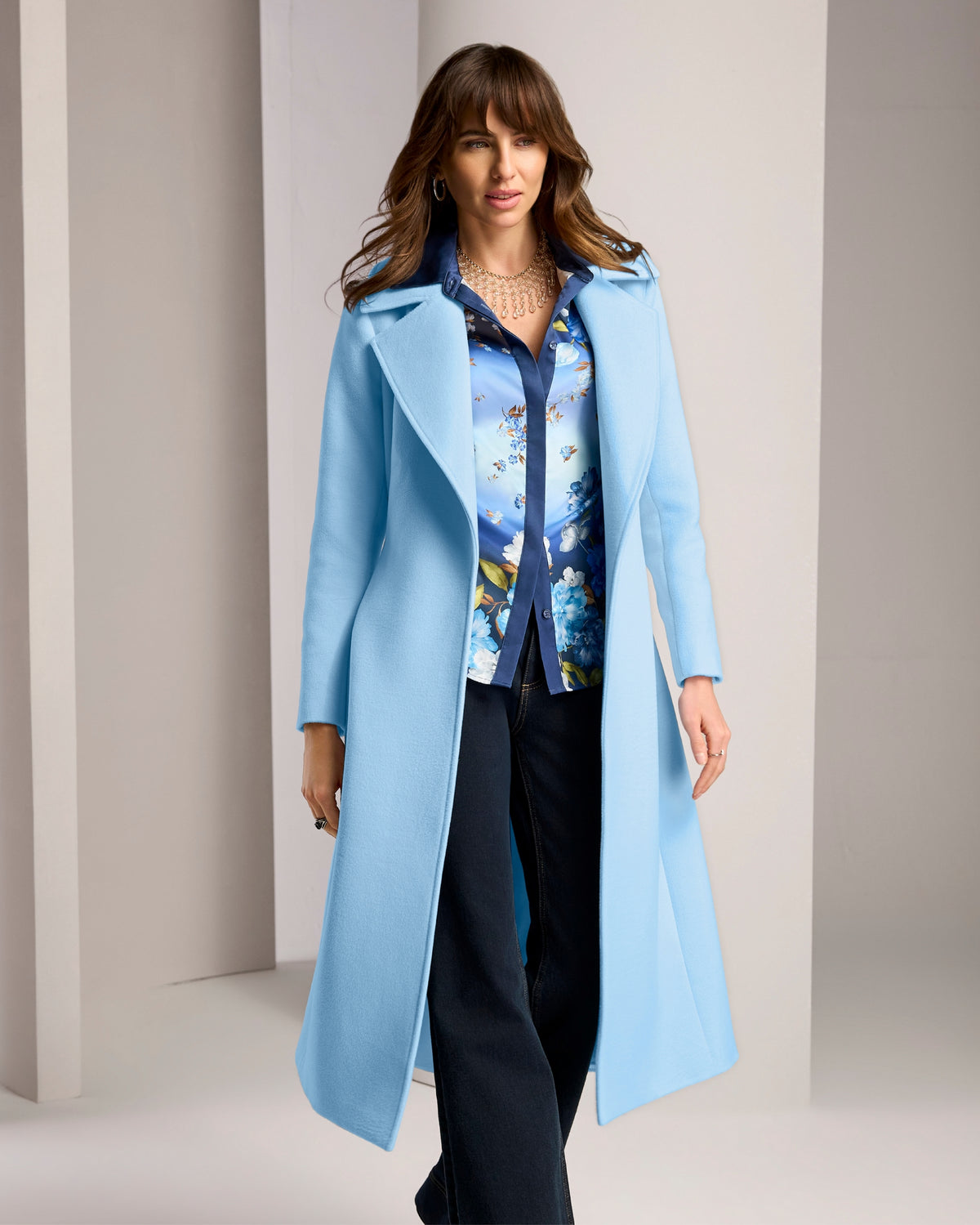 Belted Trench Luxe Wool Coat Airy Blue