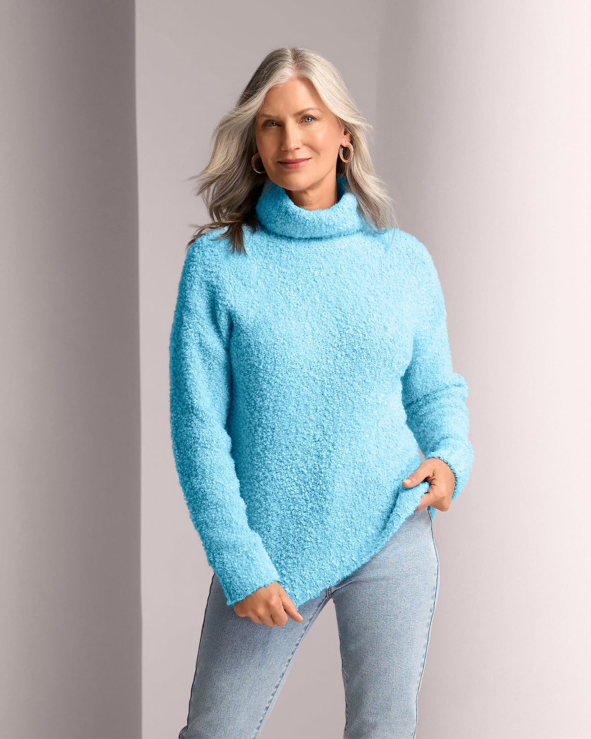 Boucle Turtle Neck Sweater Blue Glow