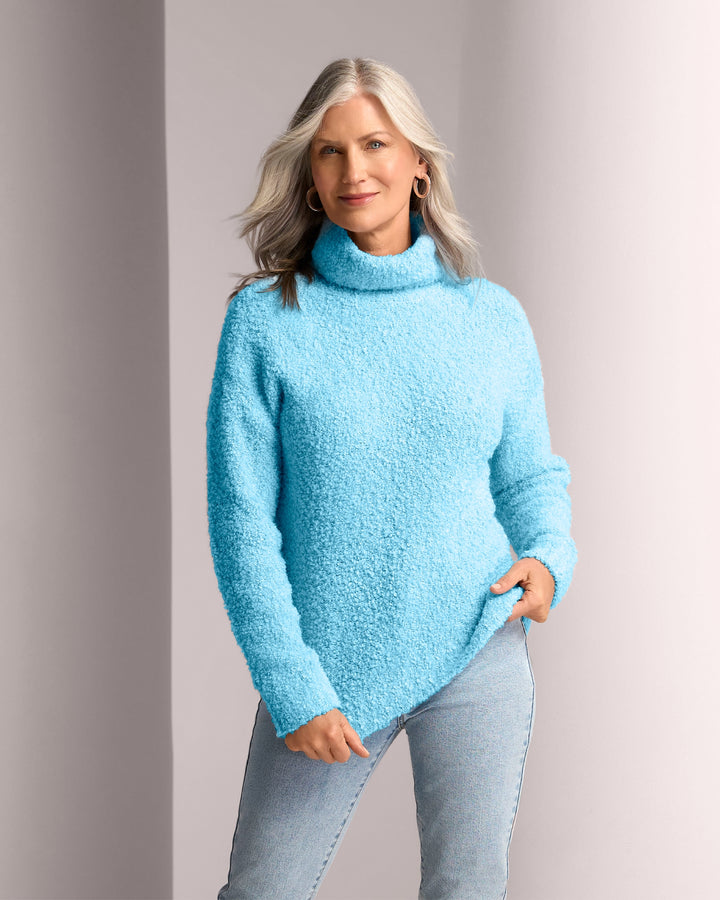Boucle Turtle Neck Sweater Blue Glow
