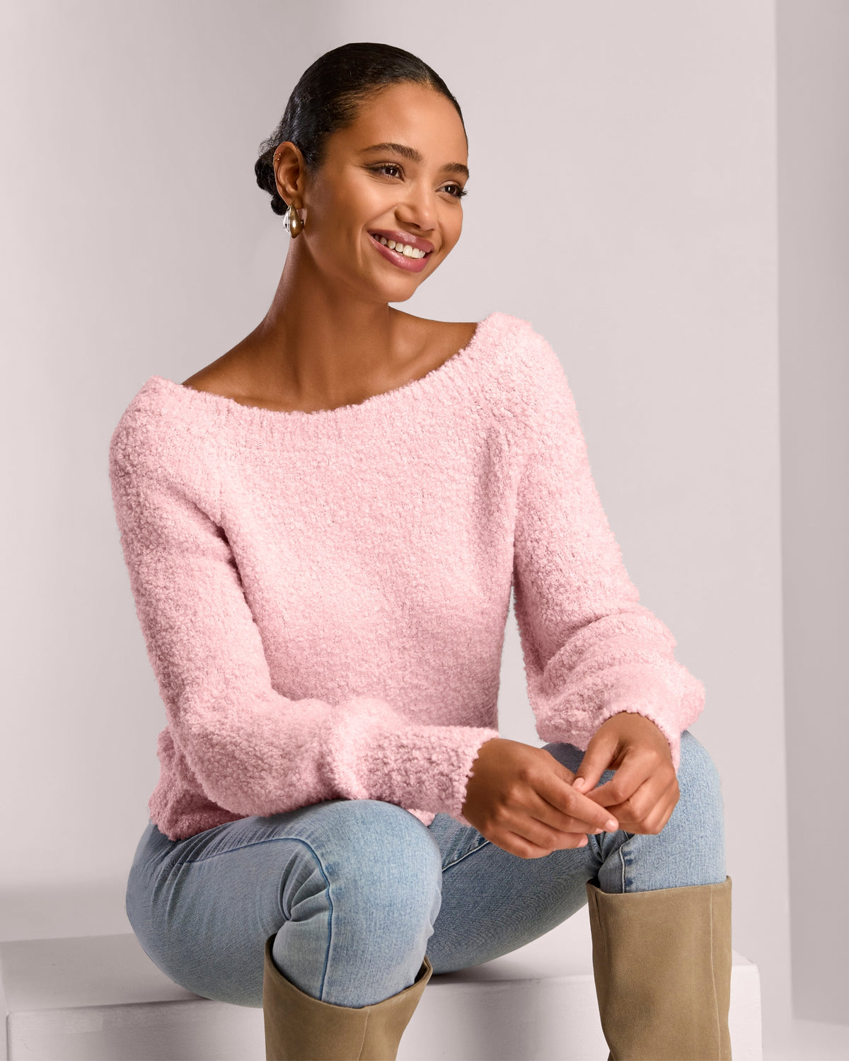 Boucle Yarn Slouchy Sweater Ballerina