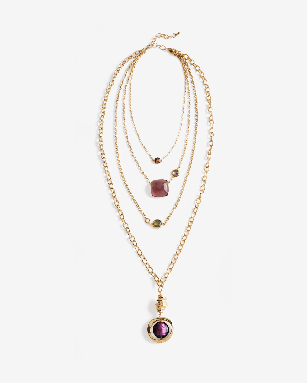 Multicolor Layered Pendant Necklace Gold