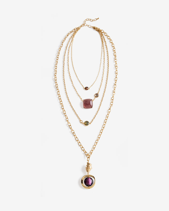 Multicolor Layered Pendant Necklace Gold