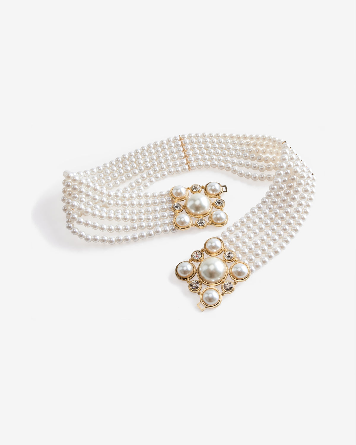 Pearl and Crystal Waist Belt White
