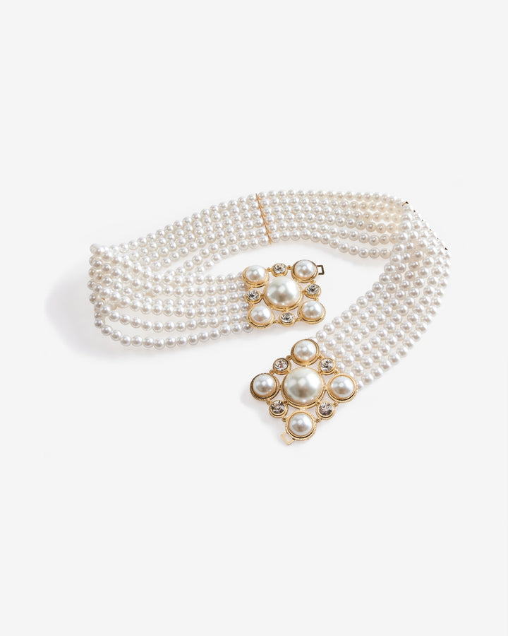 Pearl and Crystal Waist Belt White