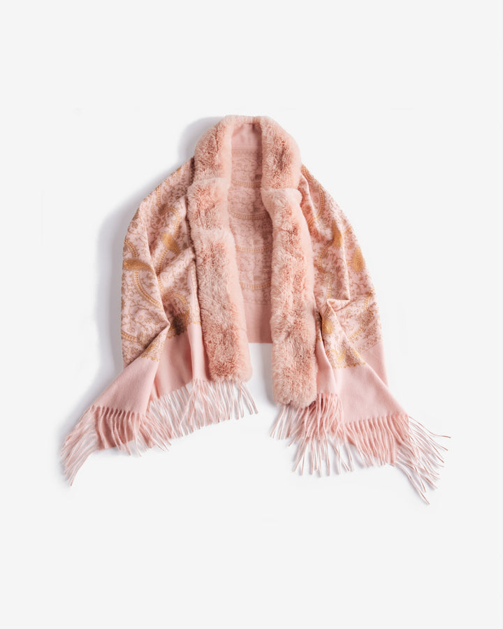 Printed Faux Fur Detail Scarf Blush
