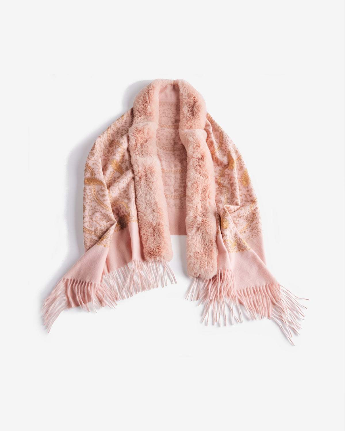 Printed Faux Fur Detail Scarf Blush
