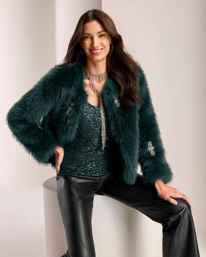 Crystal Embellished Faux Fur Chubby Hunt Club
