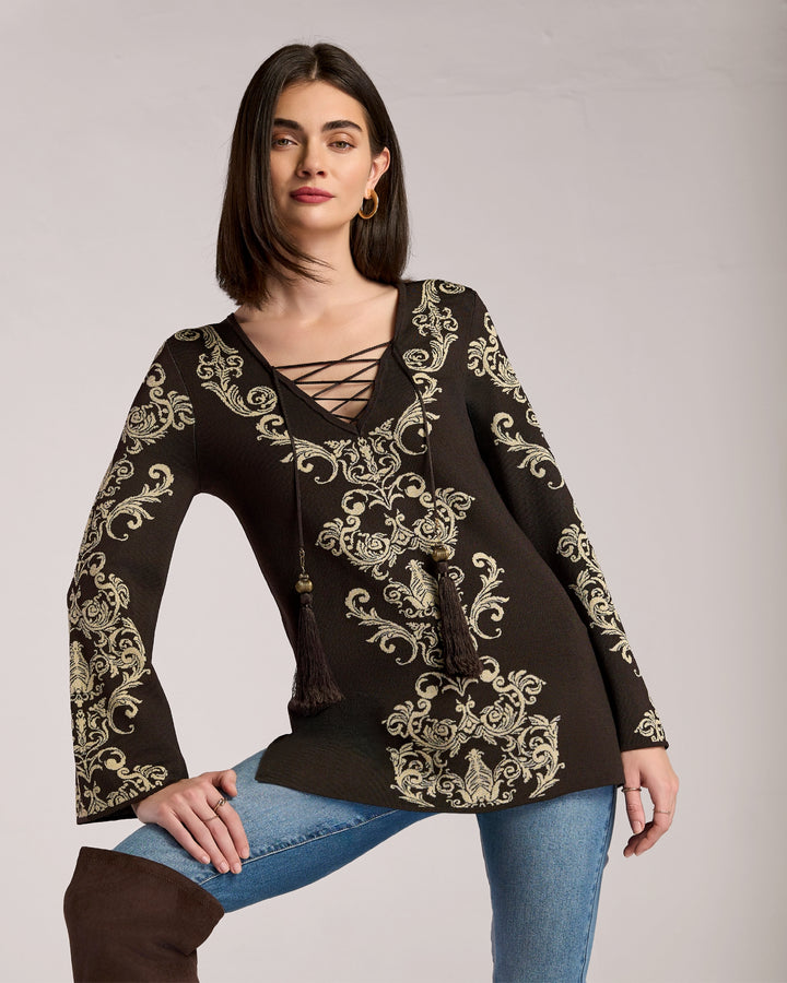 Printed Lurex Lace Up Tunic Golden Status