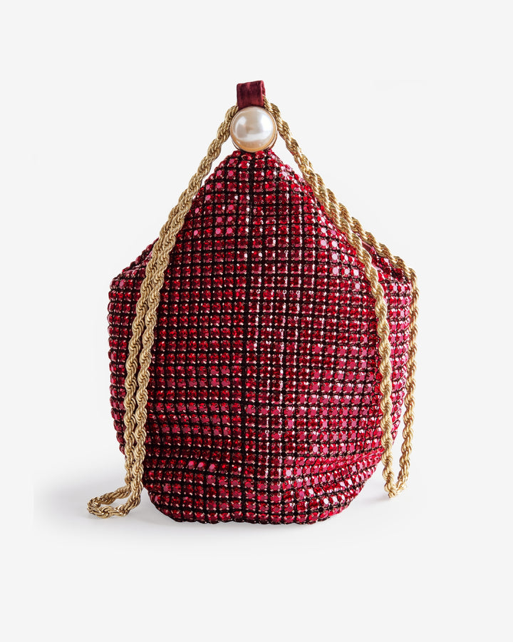 Rhinestone Handbag with Pearl Detail Wine