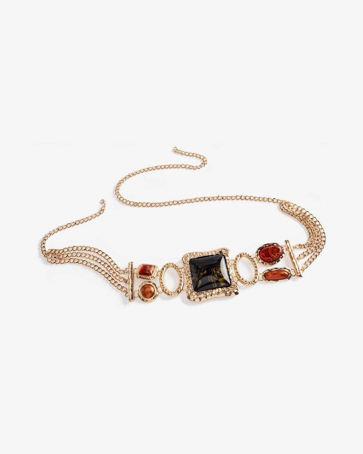 Stone Detail Chain Belt Gold
