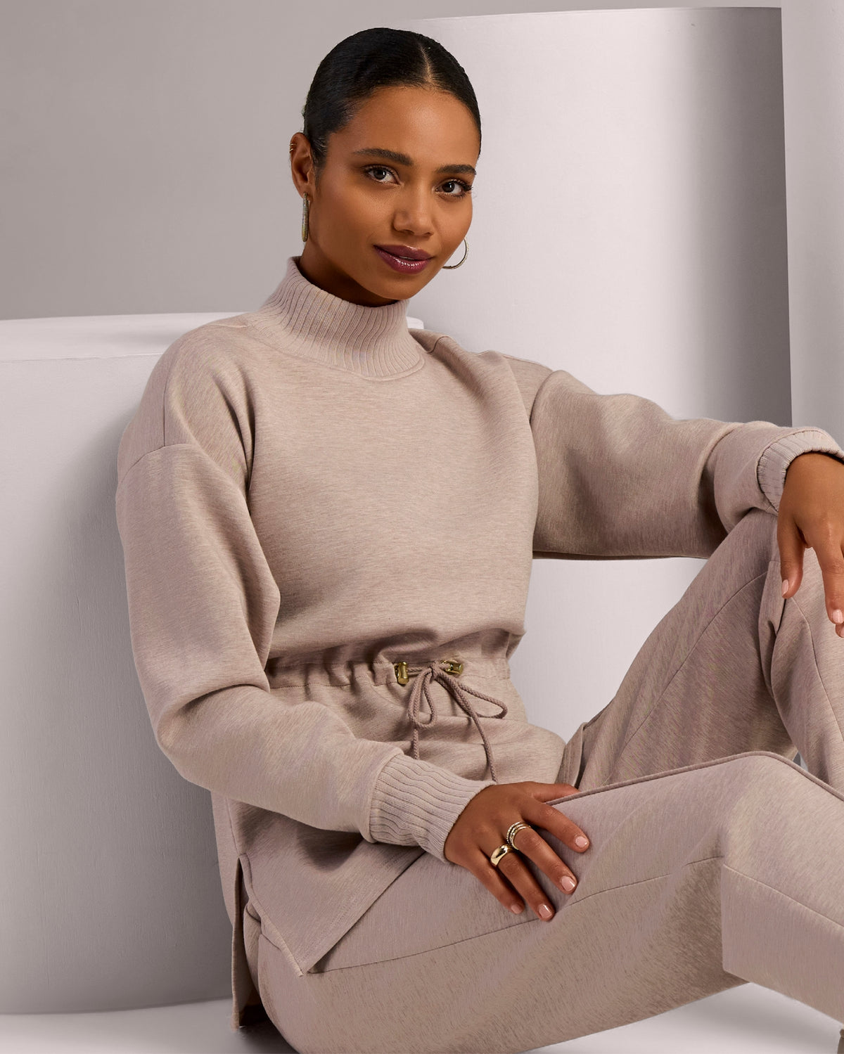 Luxe Lounge Drawstring Tunic Mushroom