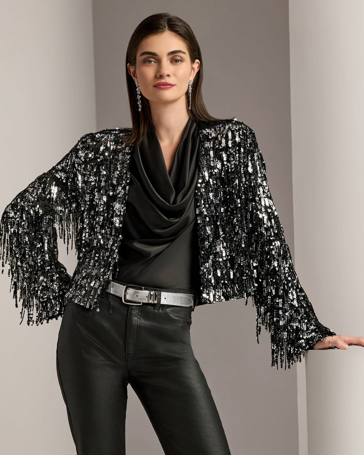 Sequin Fringe Jacket Black/Silver