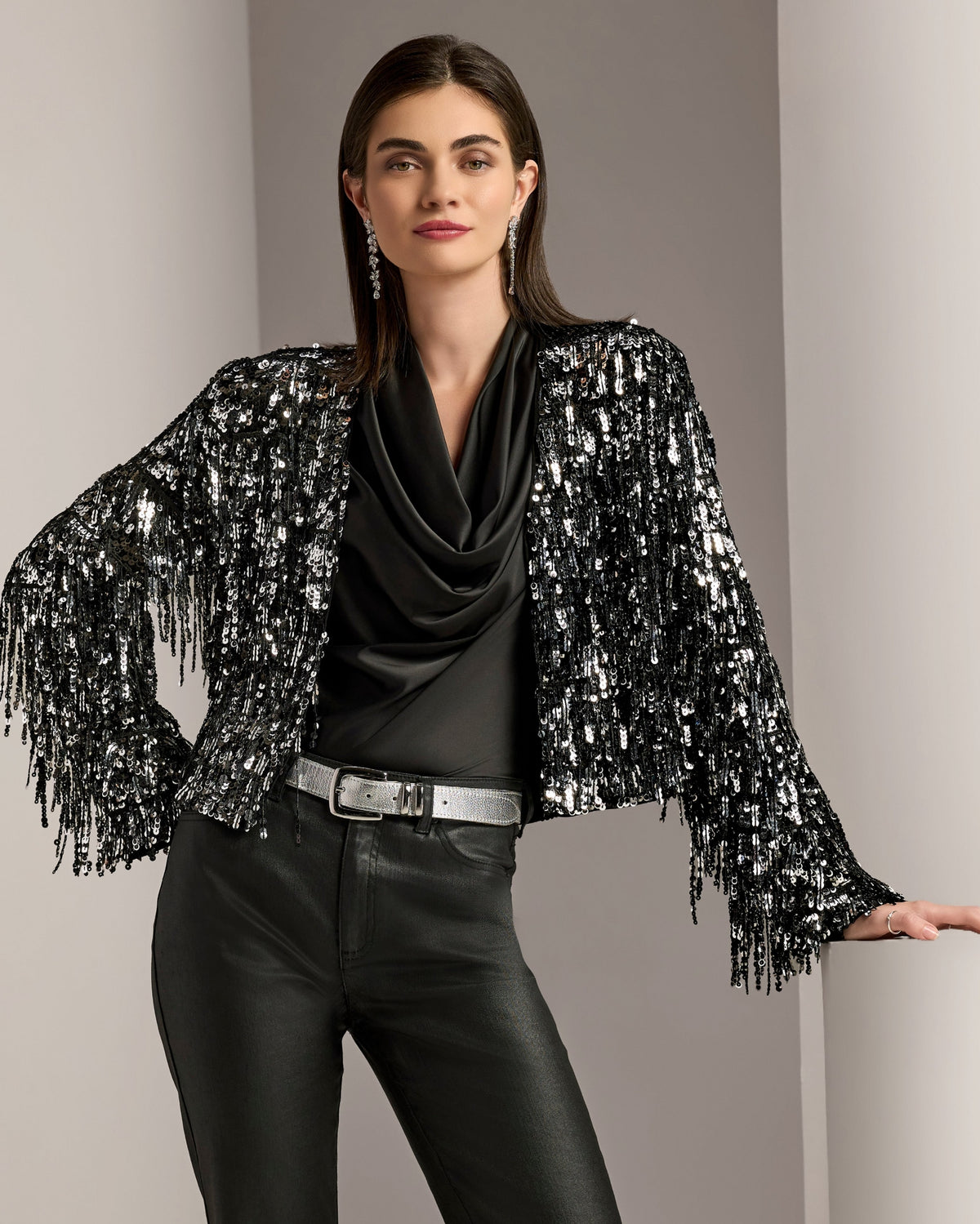 Sequin Fringe Jacket Black/Silver