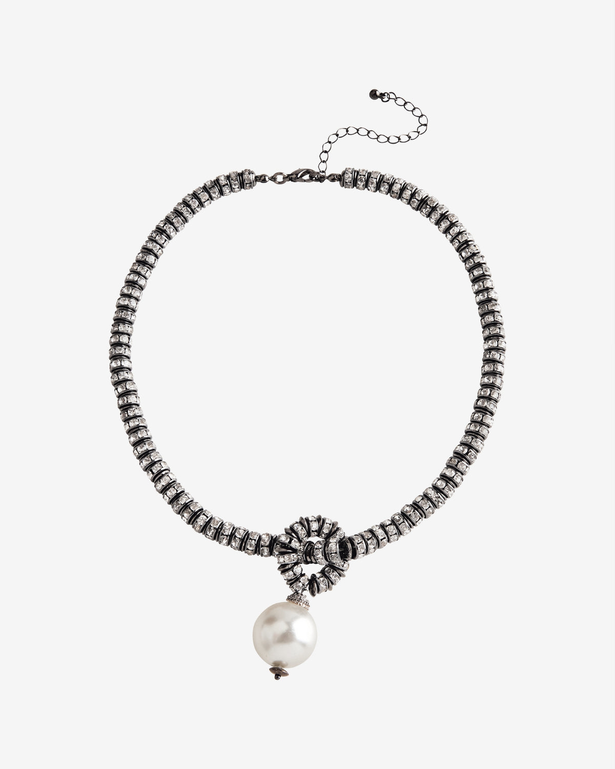 Gray Bead Pearl Detail Necklace Gray