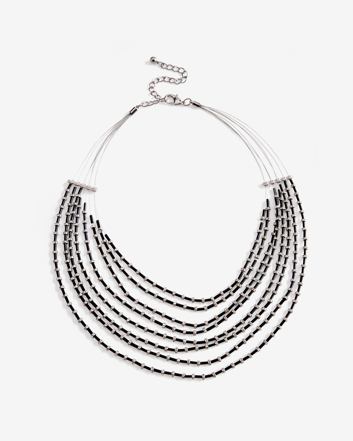 Black and Crystal Layered Necklace Black