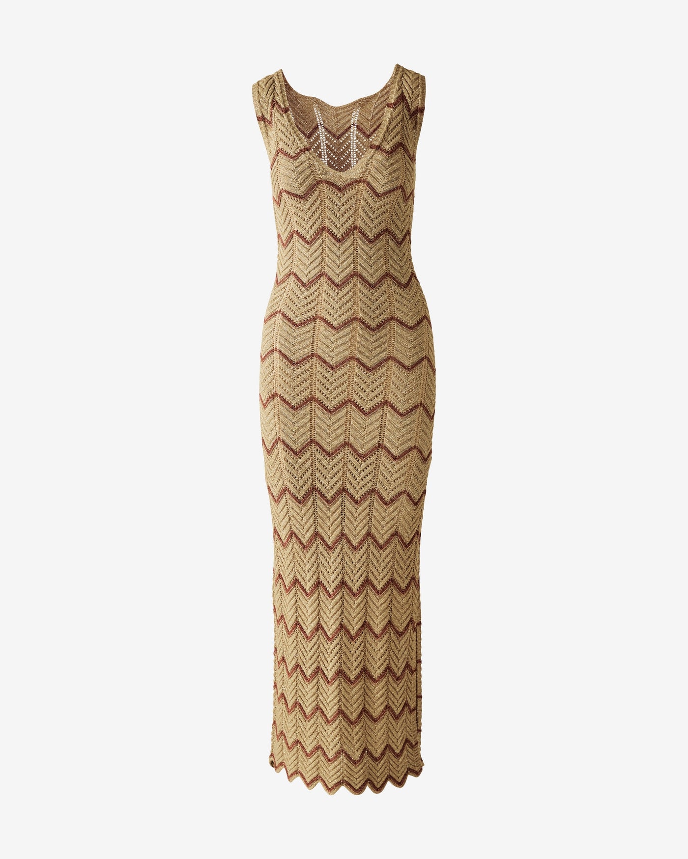 Metallic Pointelle V Neck Tank Dress Gold