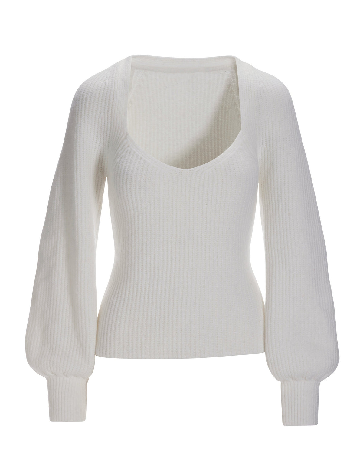 Sweetheart Neckline Shaker Stitch Sweater Off White