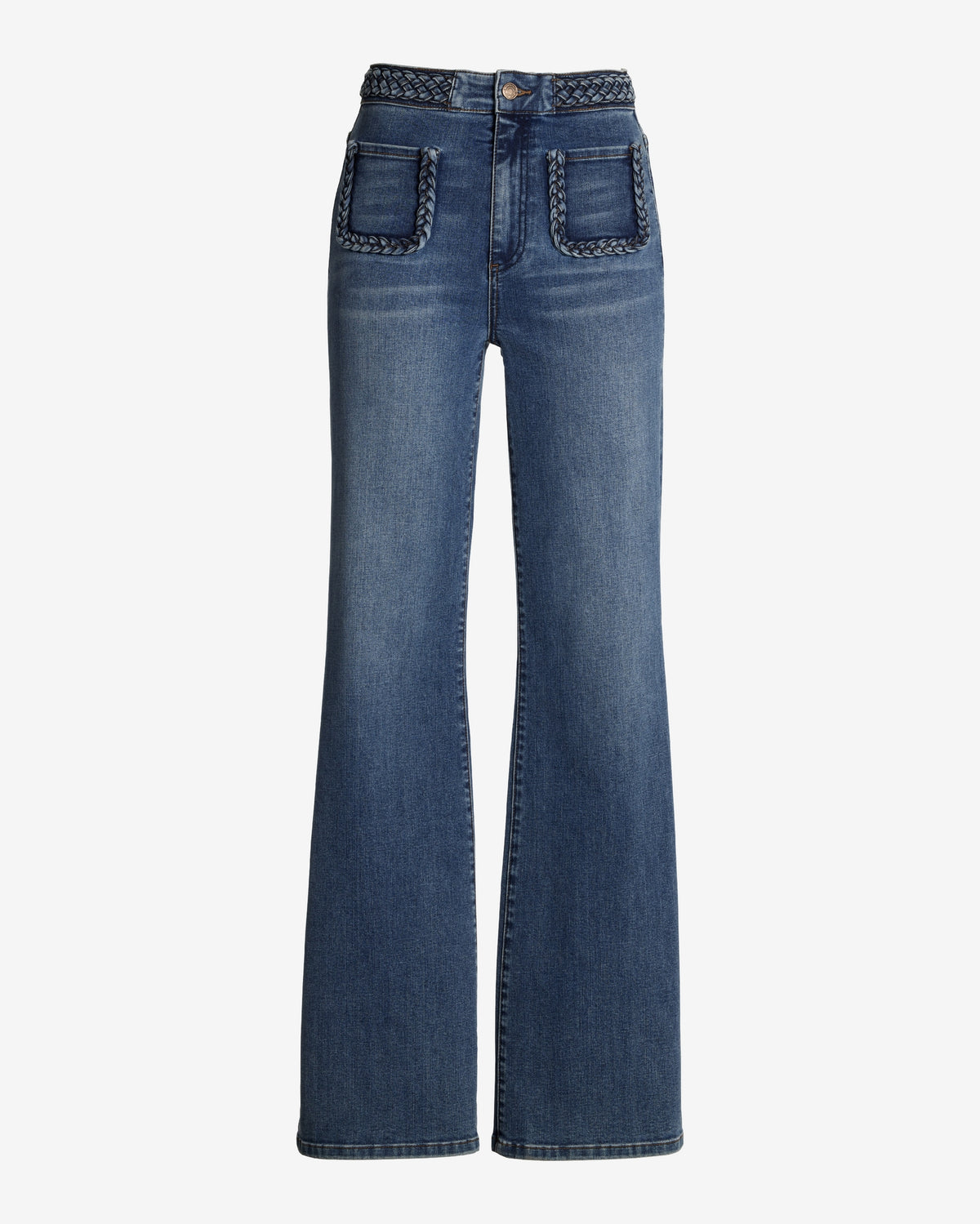 Malibu Wide Leg Braid Detail Jean Medium Wash